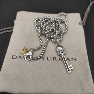 David Yurman Silver Skull Key Pendant Necklace